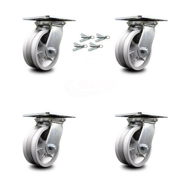 5 Inch V Groove Semi Steel Caster Set with Roller Bearings and Swivel Locks SCC